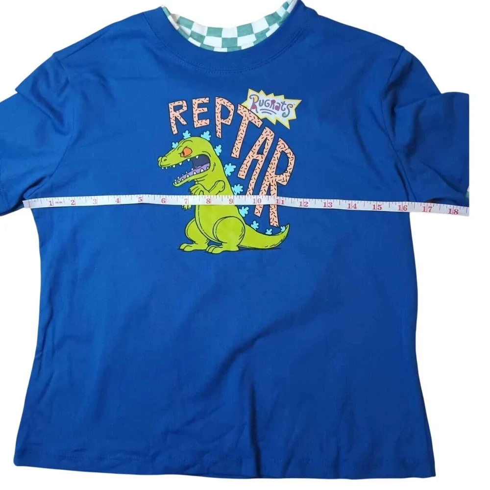 Nickelodeon Rugrats Reptar Long Sleeve T Shirt Blue Green Checker Kids‎ XS